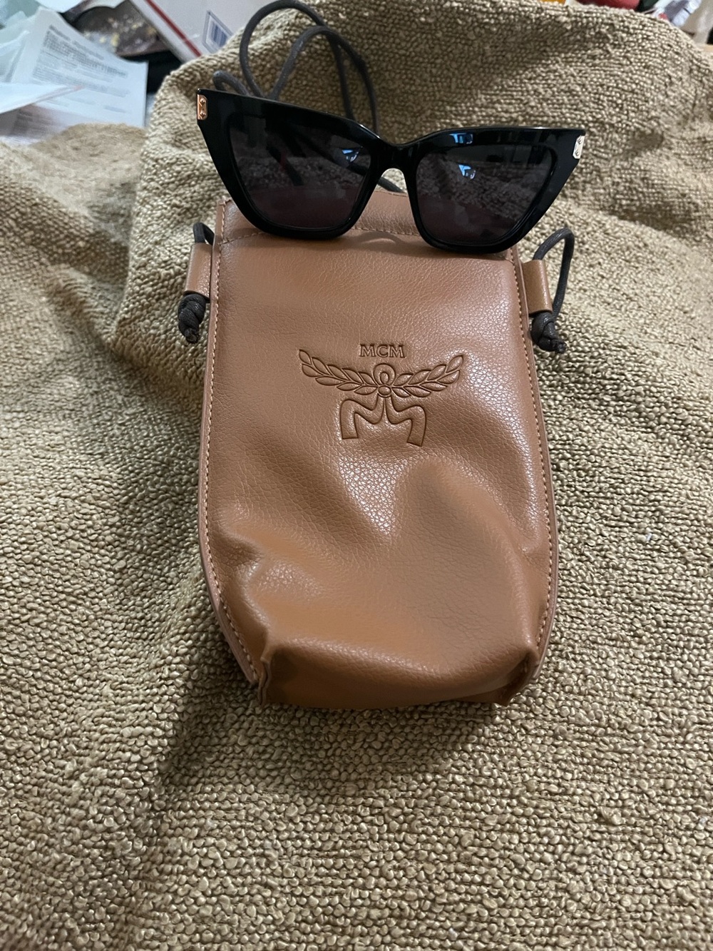 Authentic MCM Brown and Gold Sunglasses,/lenses cloth, & Logo pouch.